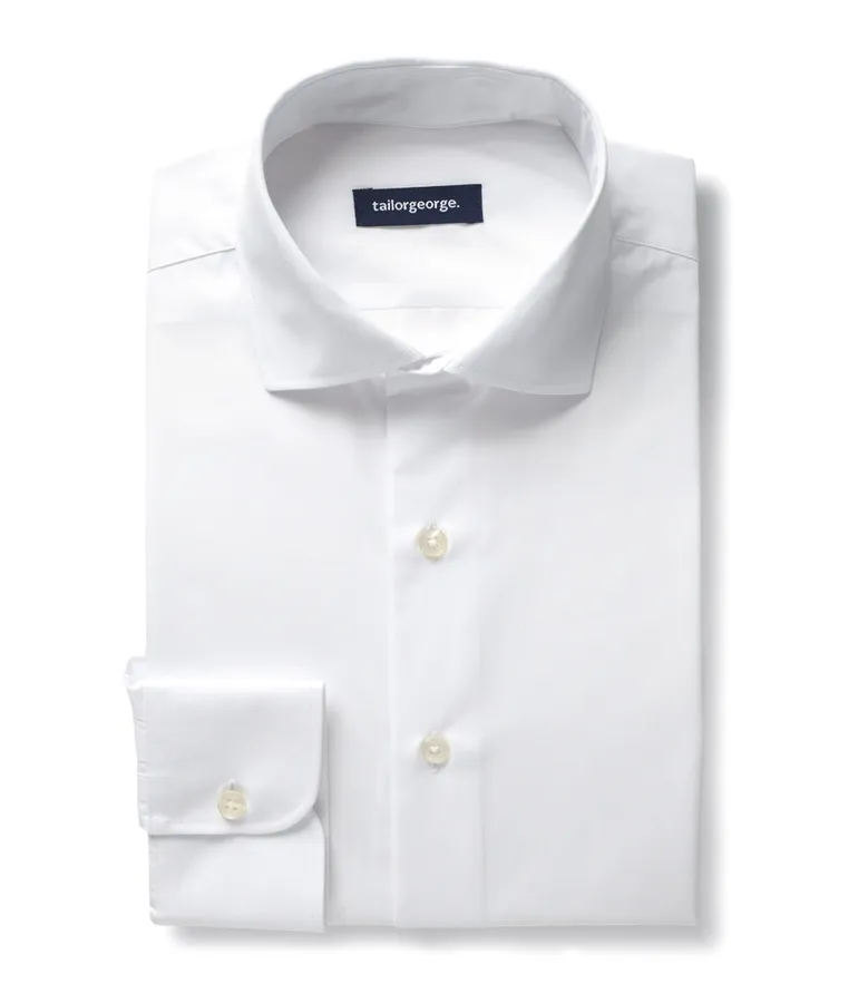 Easy-iron plain white poplin shirt