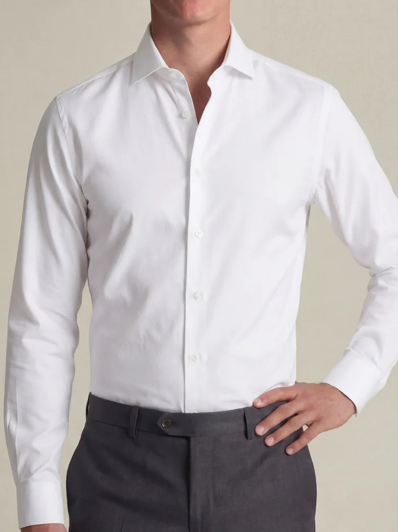 Easy-iron plain white poplin shirt