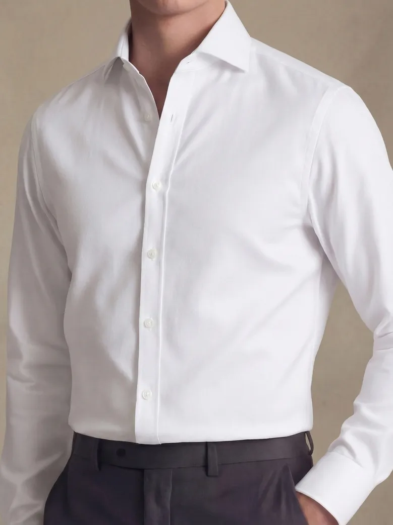 Easy-iron plain white poplin shirt
