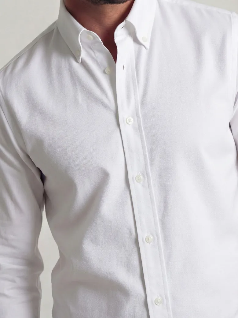 Easy-iron plain white poplin shirt