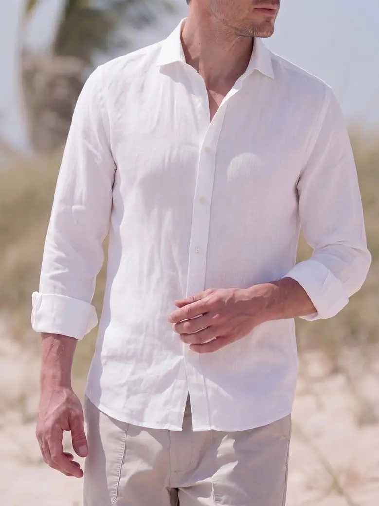 Easy-iron plain white poplin shirt