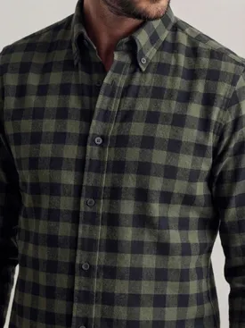 Military green plaid flannel shirt