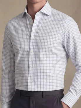 Easy-iron navy blue checked twill shirt