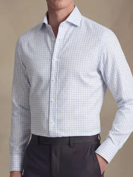 Easy-iron sky blue checked twill shirt