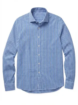 Bright blue checked poplin shirt