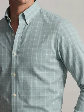 Easy-iron English green checked twill shirt