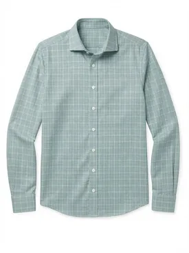 Easy-iron English green checked twill shirt