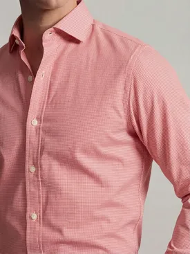 Easy-iron bright red checked twill shirt
