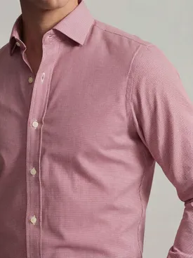 Easy-iron red checked twill shirt