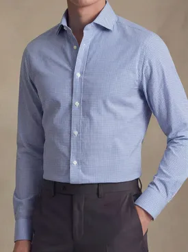 Easy-iron blue checked twill shirt