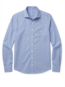 Easy-iron blue checked twill shirt