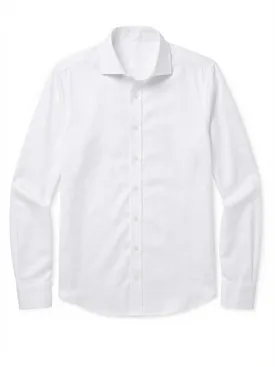 Easy-iron plain white herringbone shirt