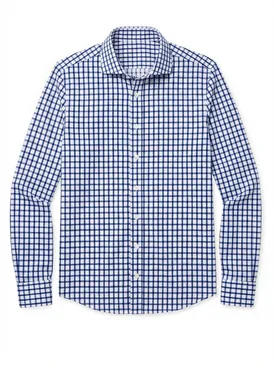 Navy blue checked twill shirt