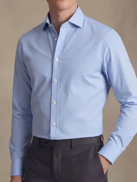 Easy-iron sky blue checked poplin shirt