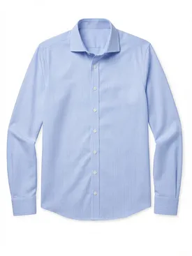 Easy-iron sky blue checked poplin shirt