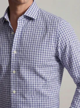 Easy-iron blue checked twill shirt