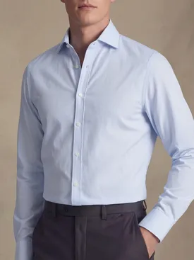 Easy-iron sky blue striped poplin shirt
