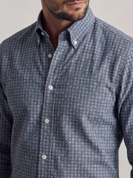 Indigo blue lightweight flannel shirt with pattern