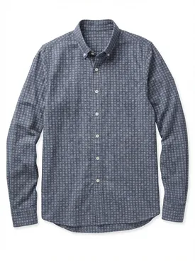 Indigo blue lightweight flannel shirt with pattern