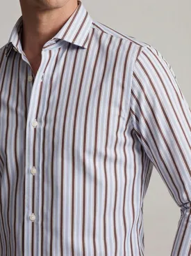 Blue and brown striped poplin shirt