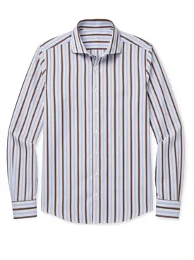 Blue and brown striped poplin shirt