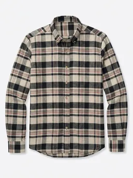 Thick linen shirt with beige and brown checks