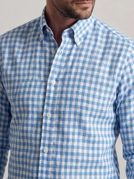 Sky blue checked linen shirt