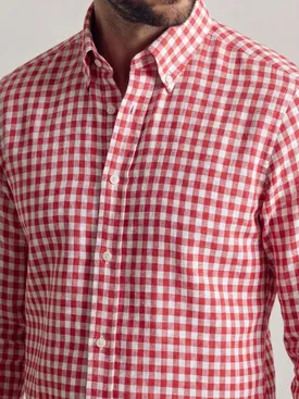 Coral red plaid linen shirt