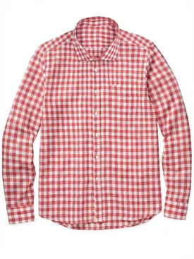 Coral red plaid linen shirt