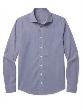 Navy blue checked twill shirt