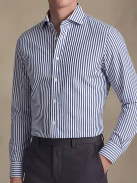 Blue striped poplin shirt