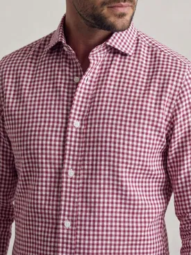 Burgundy red checked linen shirt