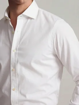 Plain white stretch poplin shirt