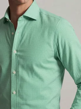 Easy-iron green checked twill shirt