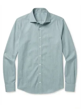 Plain green easy-iron end-on-end shirt