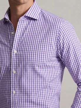 Easy-iron purple checkered poplin shirt