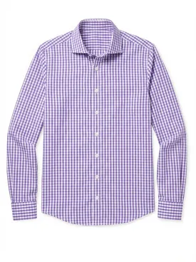 Easy-iron purple checkered poplin shirt
