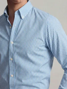 Easy-iron light blue checked poplin shirt