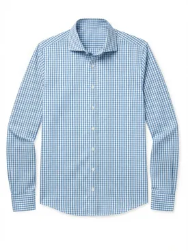 Easy-iron light blue checked poplin shirt