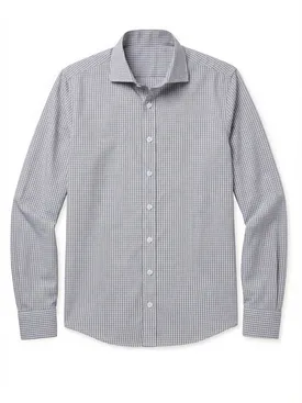 Easy-iron gray checked poplin shirt