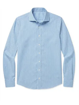Easy-iron light blue striped poplin shirt