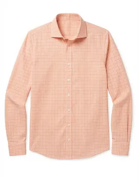 Orange Prince of Wales check poplin shirt, easy to iron