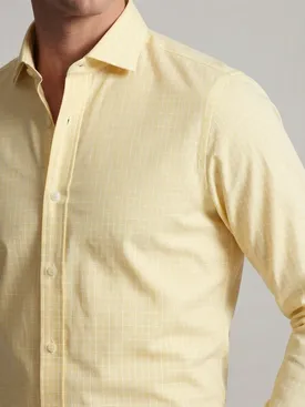 Easy-iron yellow Prince of Wales check poplin shirt