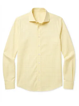 Easy-iron yellow Prince of Wales check poplin shirt