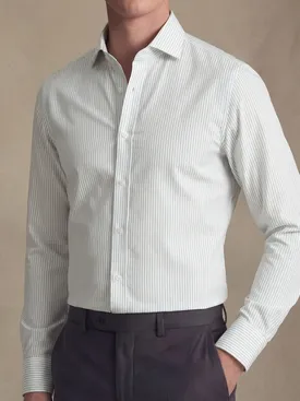 Easy-iron green striped poplin shirt