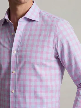 Easy-iron purple and blue checked poplin shirt
