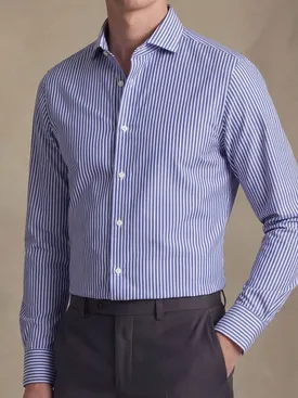 Easy-iron royal blue striped poplin shirt