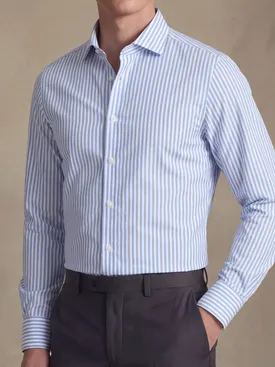 Easy-iron sky blue striped poplin shirt