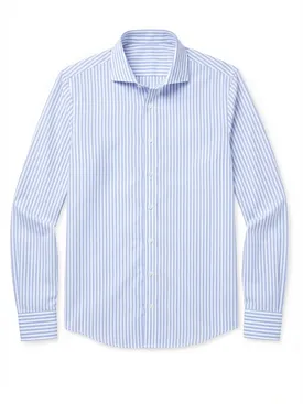 Easy-iron sky blue striped poplin shirt