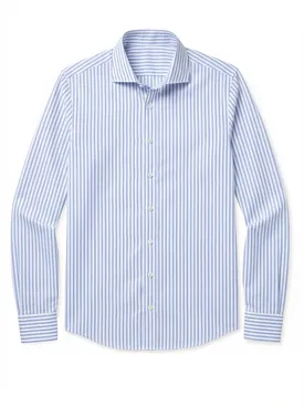 Easy-iron sky blue striped poplin shirt